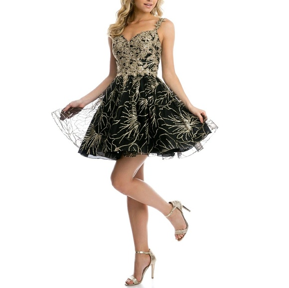 New formal evening gown black pink gold
